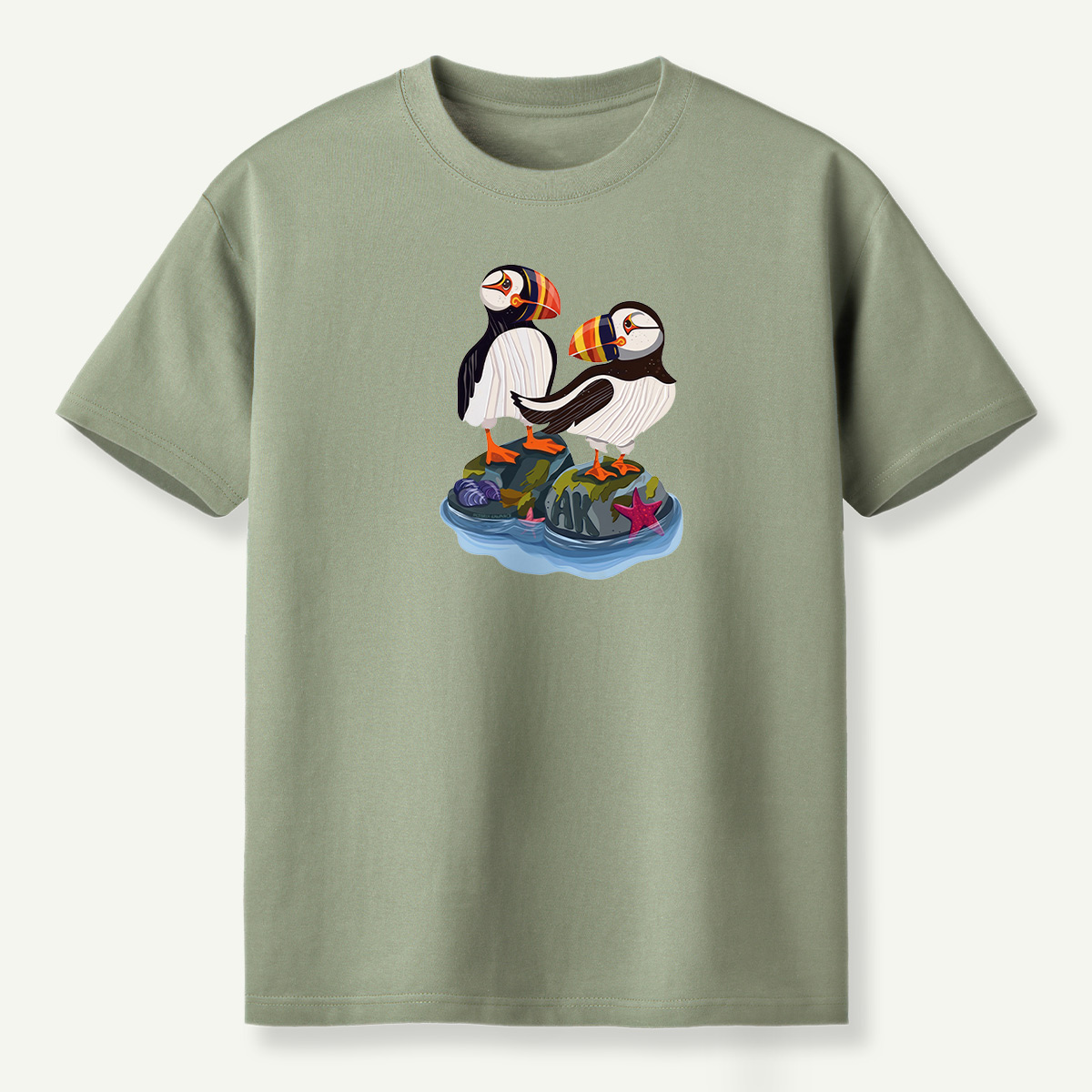 Alaska Puffin Pair Rocky Coast Marine Wildlife T-Shirt