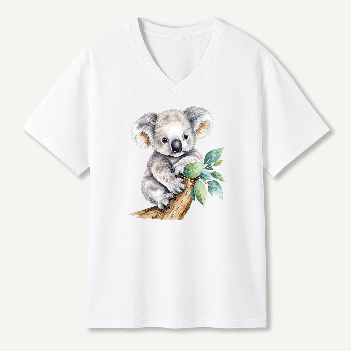 Koala On Branch Watercolor Portrait V-neck T-Shirt