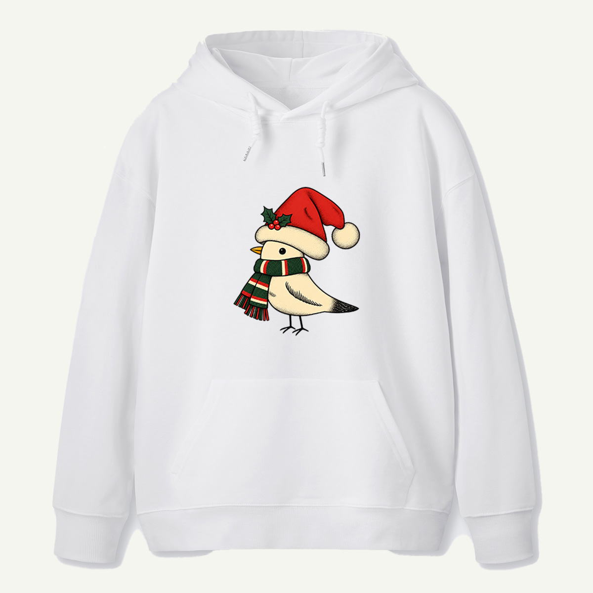 Cute Winter Bird Wearing Santa Hat And Striped Christmas Scarf Hoodie