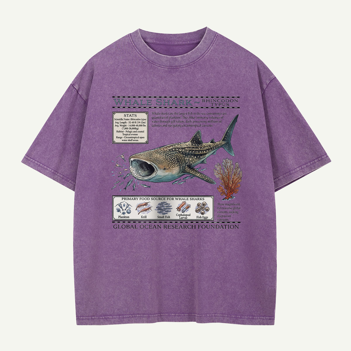 Whale Shark Ocean Field Guide Washed T-Shirt