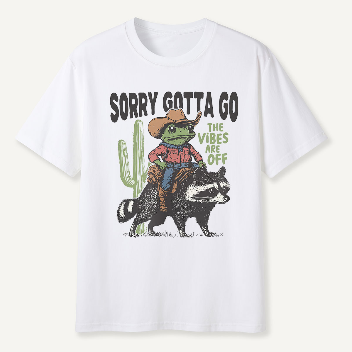 Sorry Gotta Go Cowboy Frog Riding Raccoon T-Shirt
