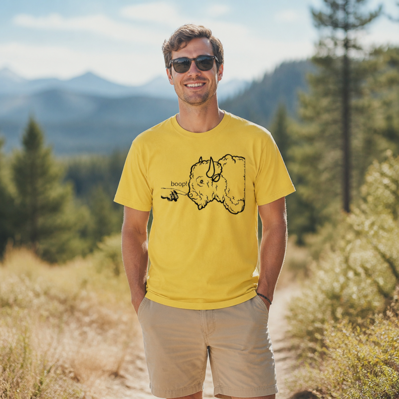 Boop the Bison Funny Line Art T-Shirt