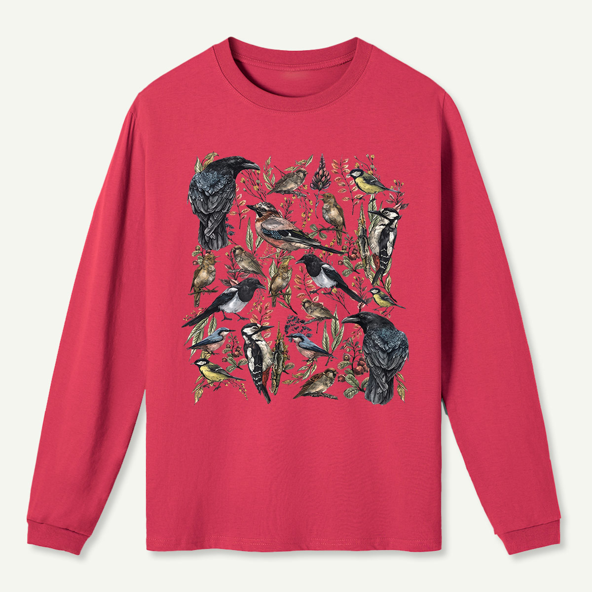 Vintage Wild Birds Botanical Long Sleeve T-Shirt