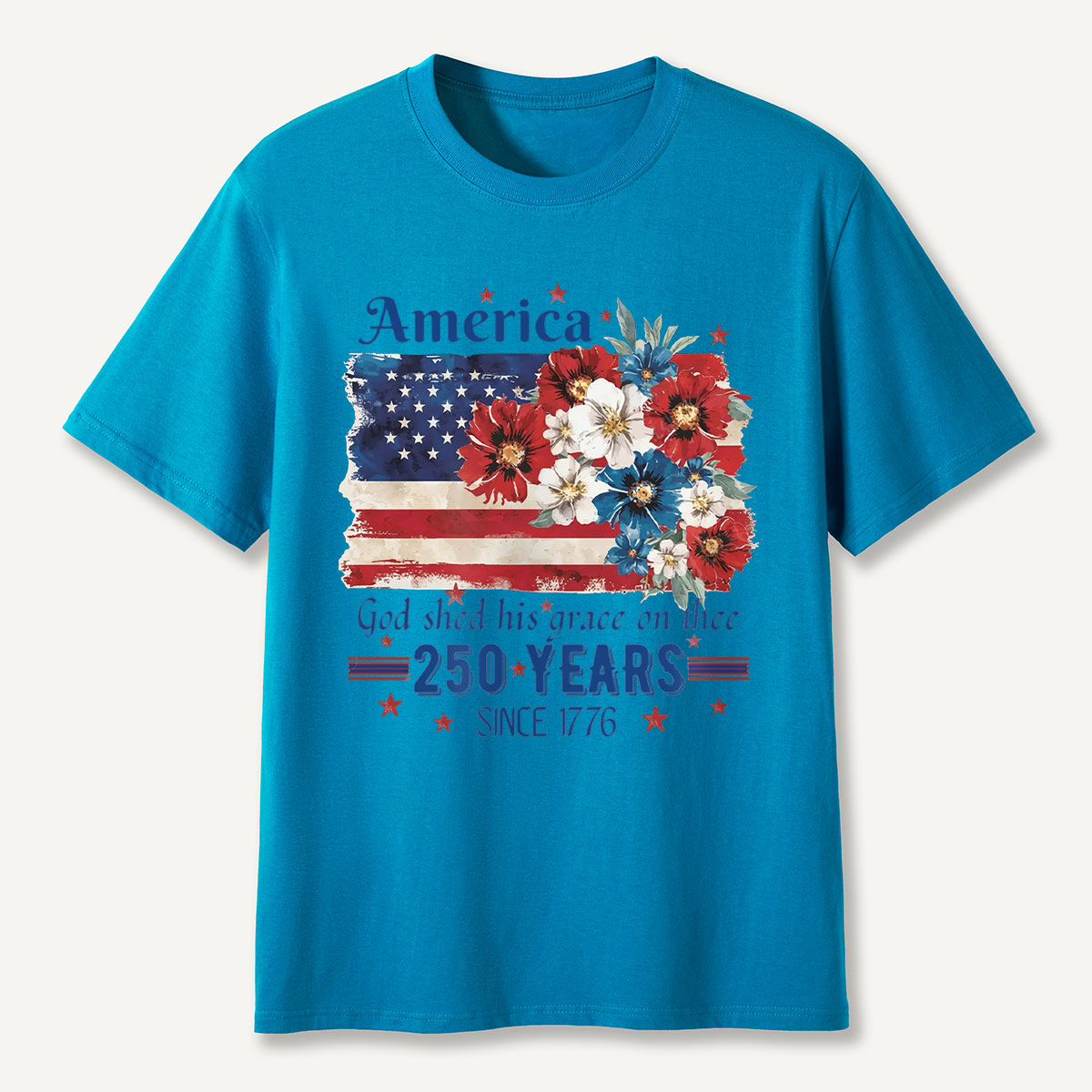 America 250 Years Since 1776 Floral Flag T-Shirt