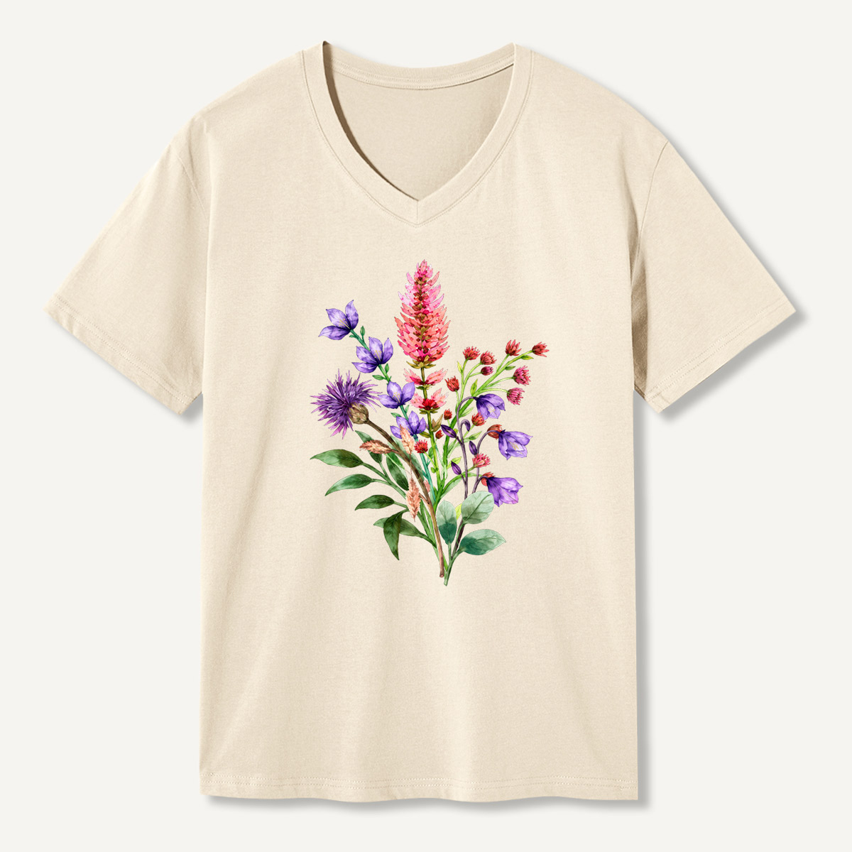 Wildflower Watercolor Bouquet V-neck T-Shirt