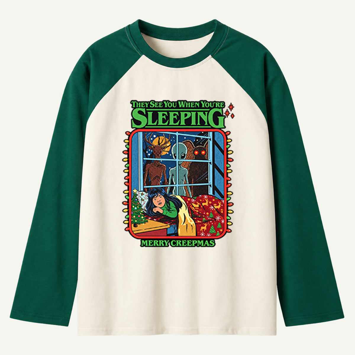 They See You When You Are Sleeping Merry Creepmas Horror Night Raglan Long Sleeves