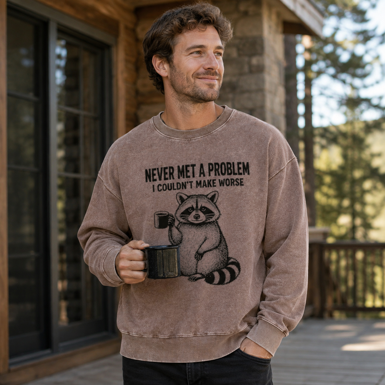Raccoon Making It Worse Washed Sweatshirts