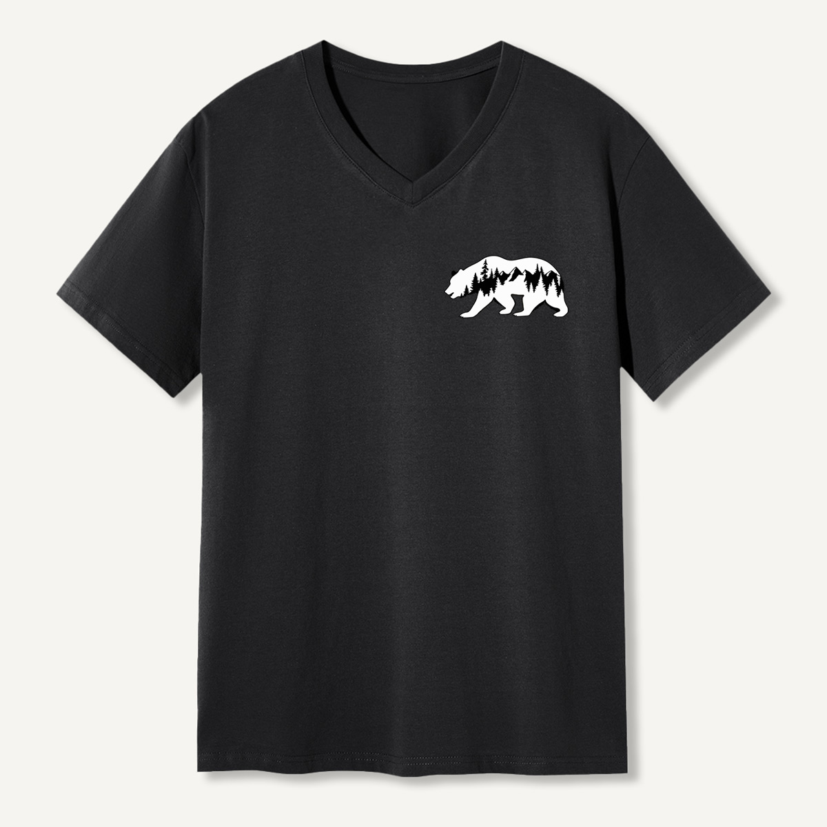 Minimal Forest Bear Silhouette V-neck T-Shirt