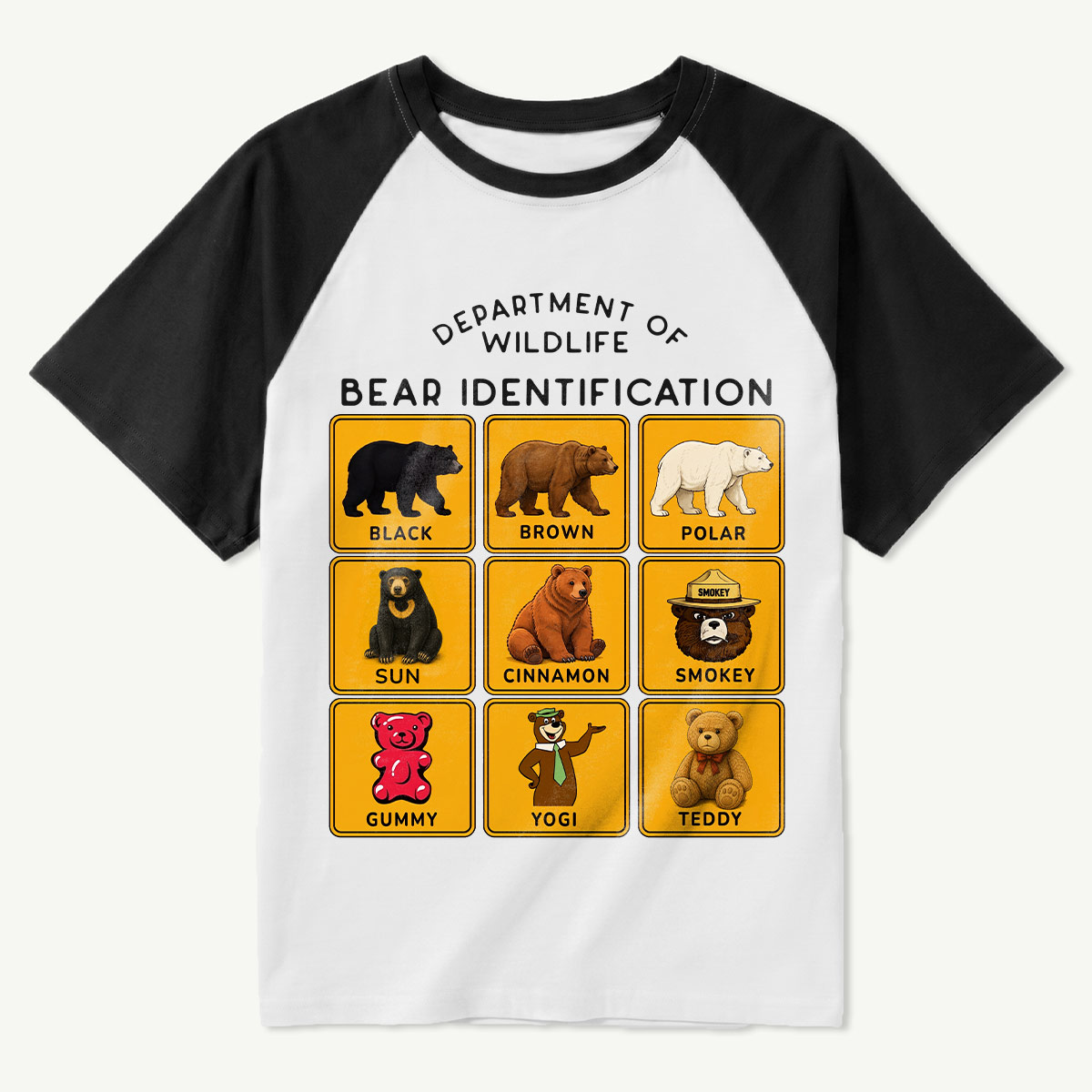 Department of Wildlife Bear Identification Gummy Bear Raglan T-Shirt