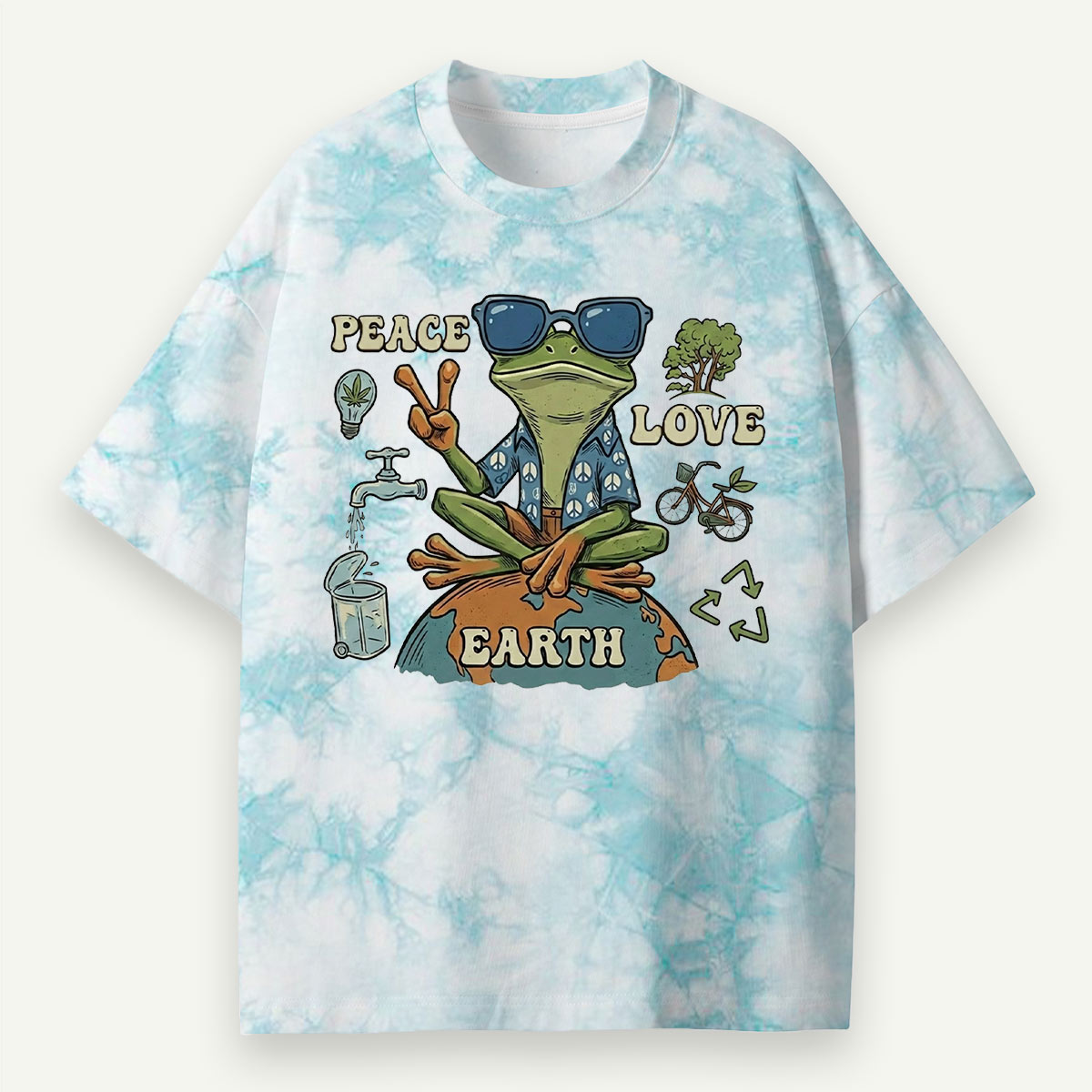 Peace Love Earth Frog Eco All-Over Print T-Shirt