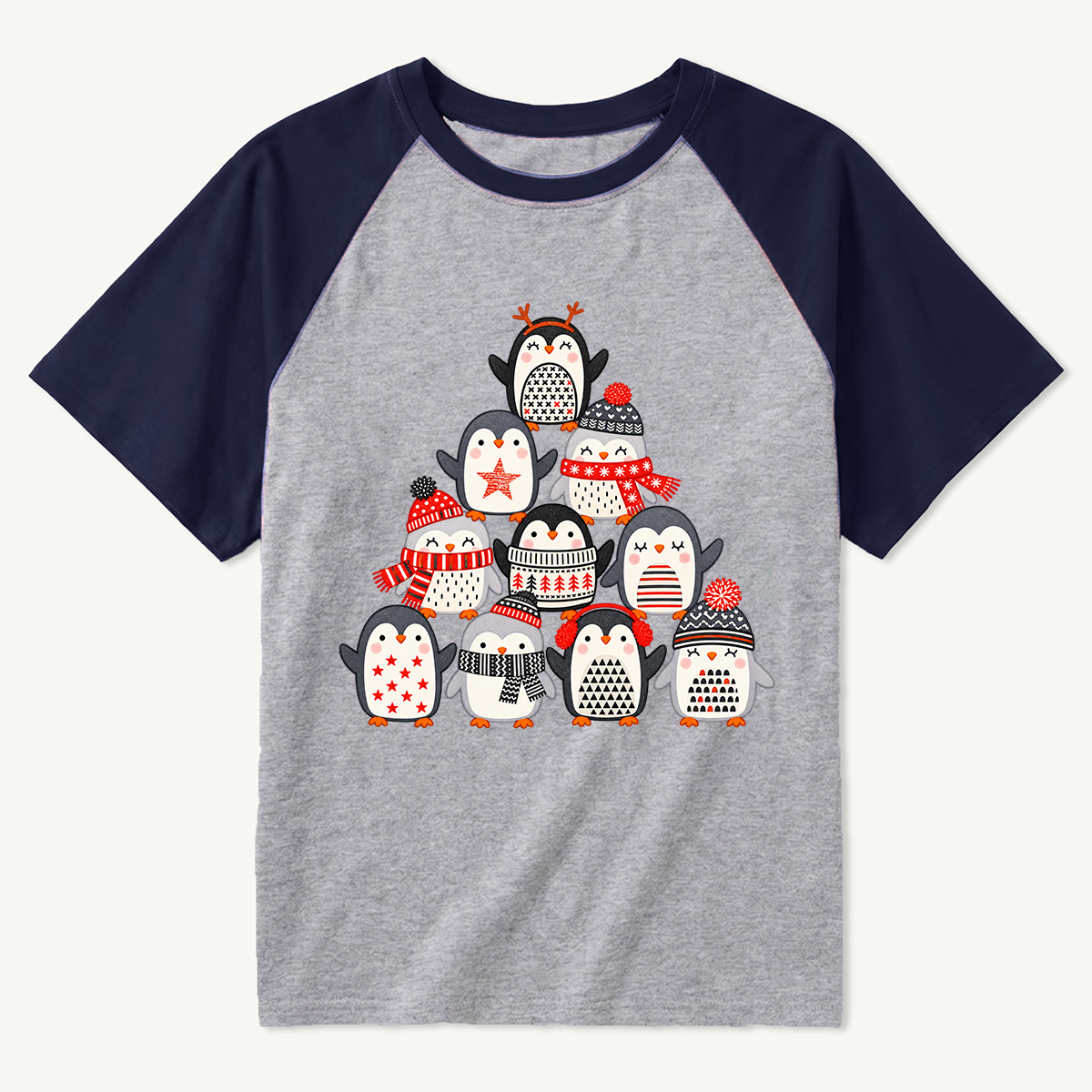Ten Playful Penguins In Cozy Winter Outfits Raglan T-Shirt