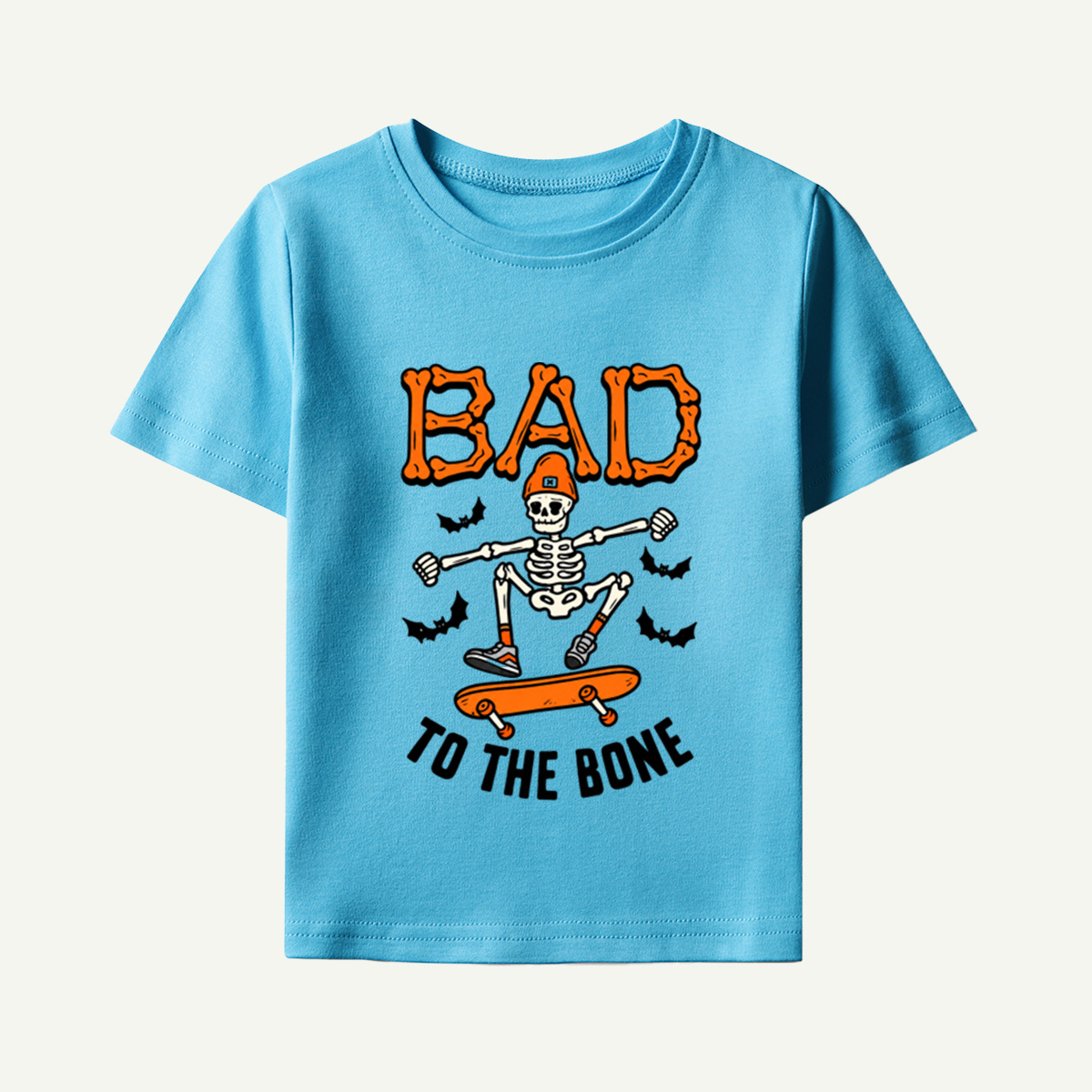 Bad To The Bone Skate Skeleton Halloween Kids T-Shirt