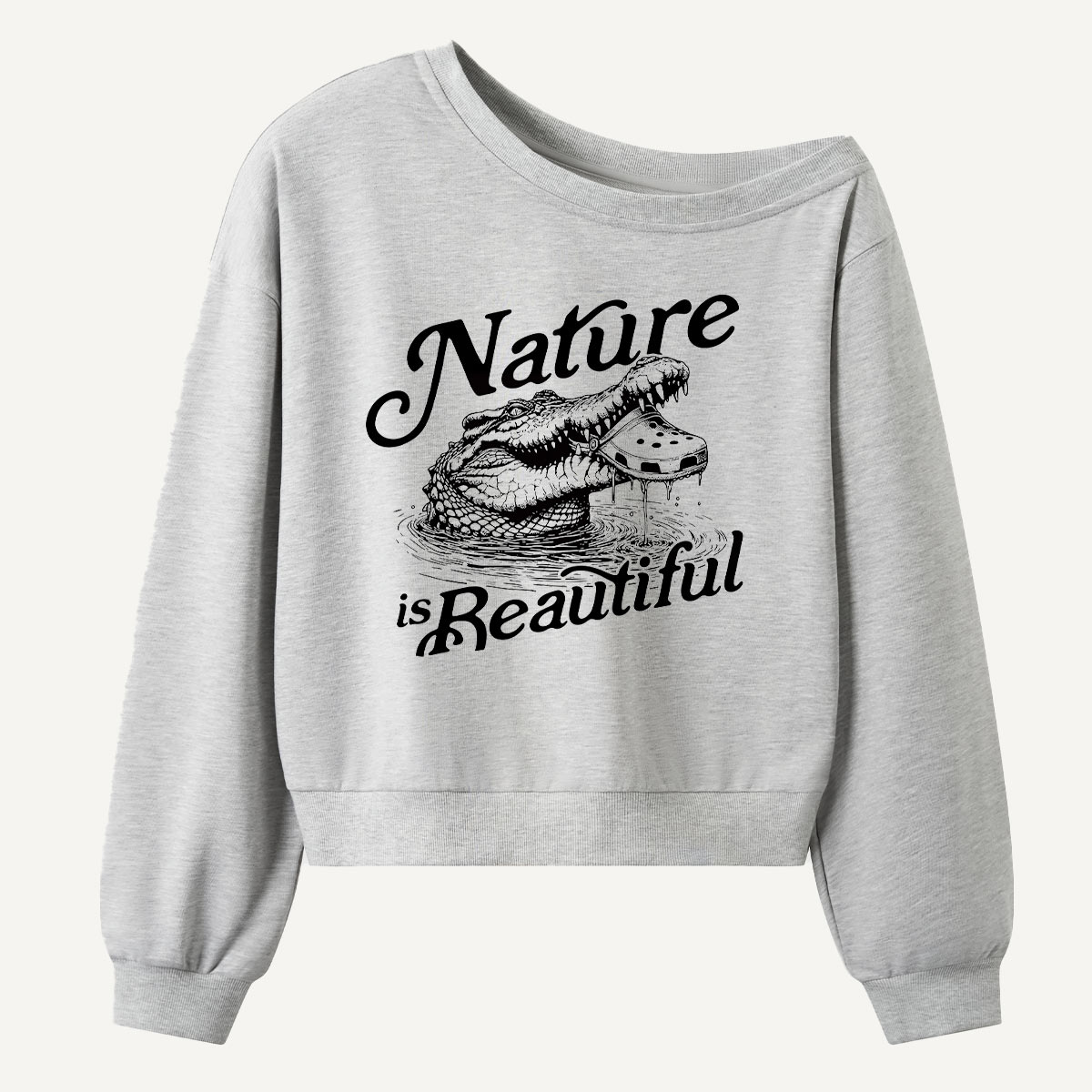 Nature Is Beautiful Smiling Crocodile Women Off Shoulder Sweatshirt
