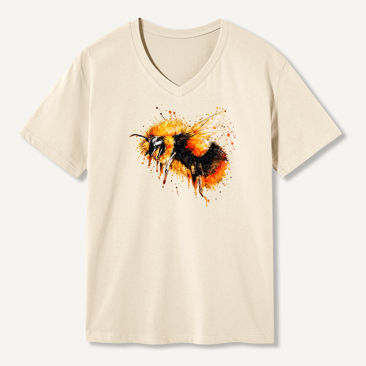 Bumblebee Watercolor Splash Illustration V-neck T-Shirt