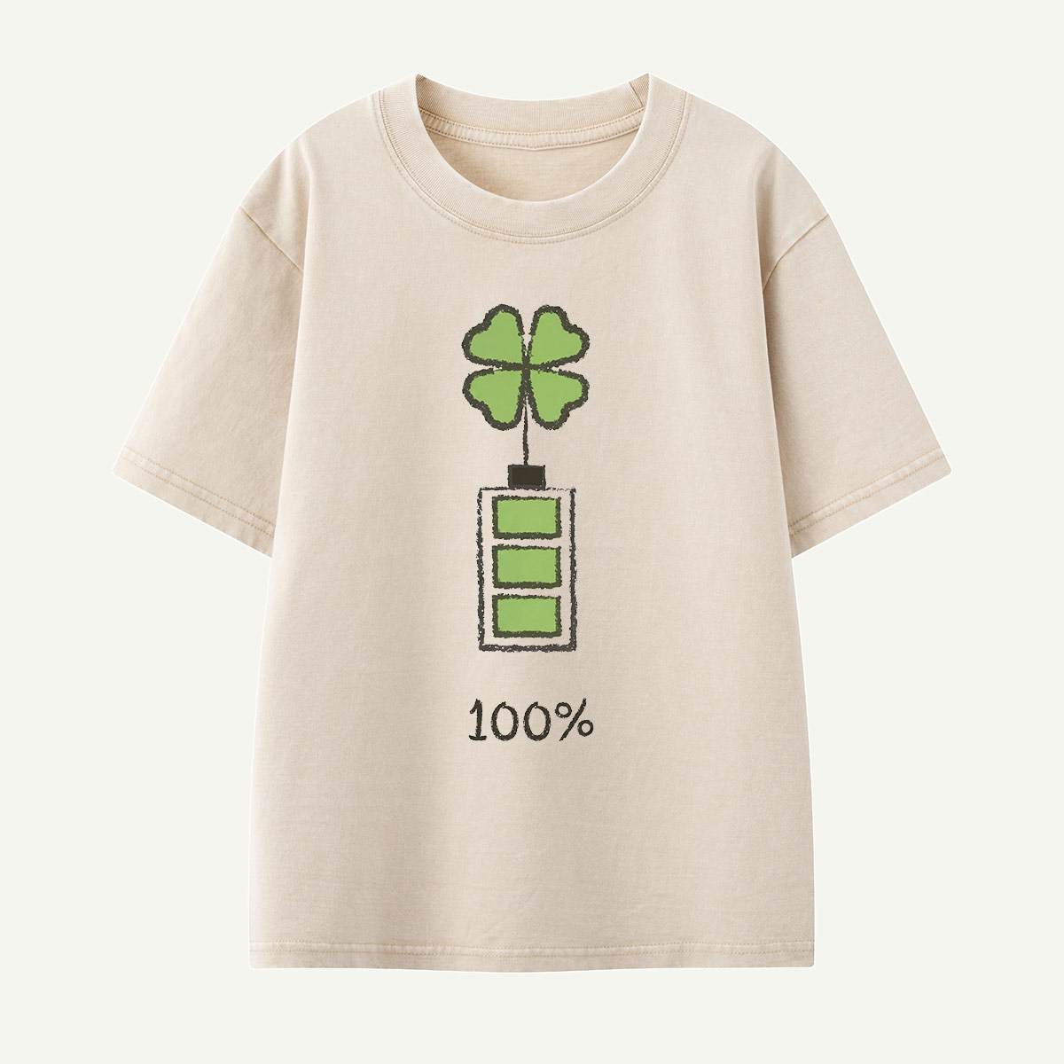 100% Lucky Clover Battery Kids Washed T-Shirt