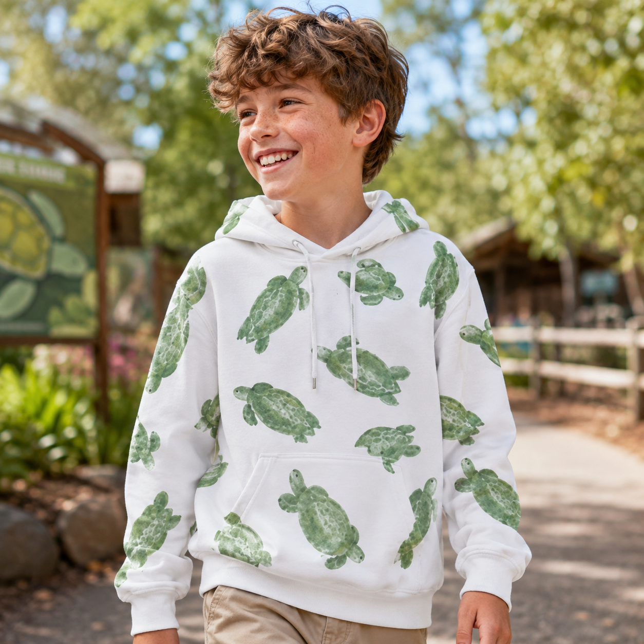 Soft Frog Repeat Pattern Kids All-over Printed Hoodie