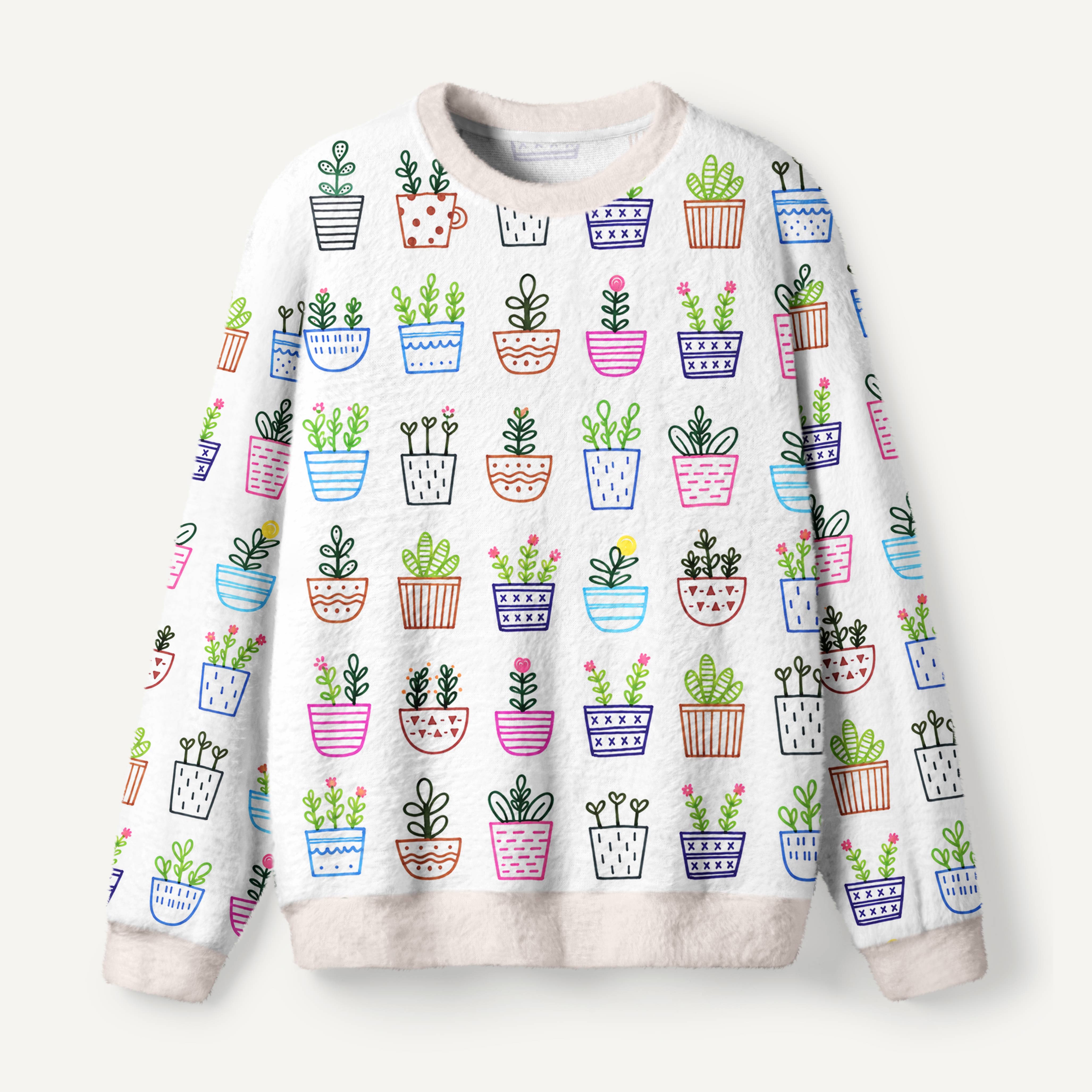 Colorful Potted Plant Garden Ugly Fuzzy Fleece Sweatshirt