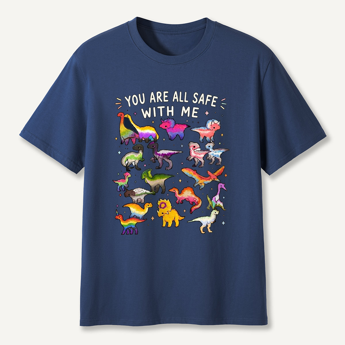 You Are Safe With Me Rainbow Dinosaur T-Shirt