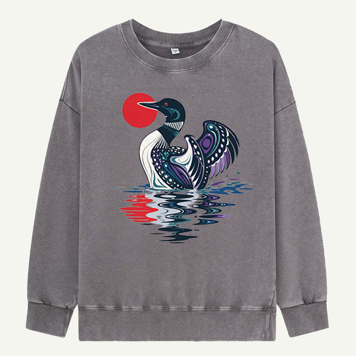 Loon Beneath the Red Sun Washed Sweatshirts