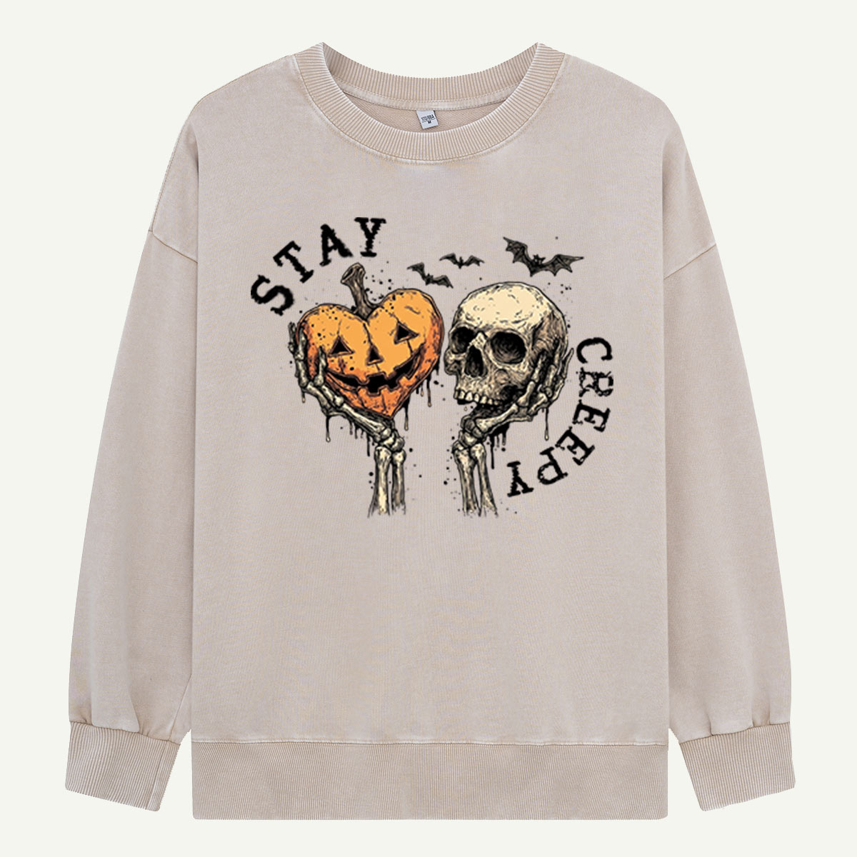 Stay Creepy Skull Pumpkin Washed Sweatshirts