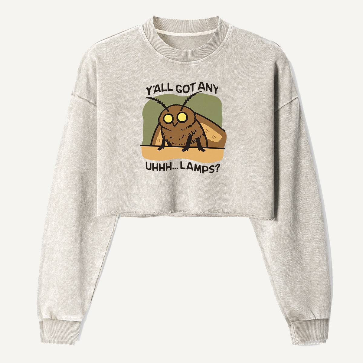 Yall Got Any Uhhh Lamps Moth Women's Washed Cropped Sweatshirt