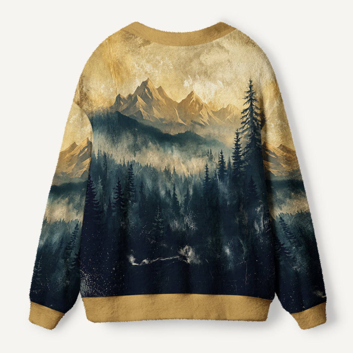 Misty Mountain Pine Forest Ugly Cardigan Sweaters