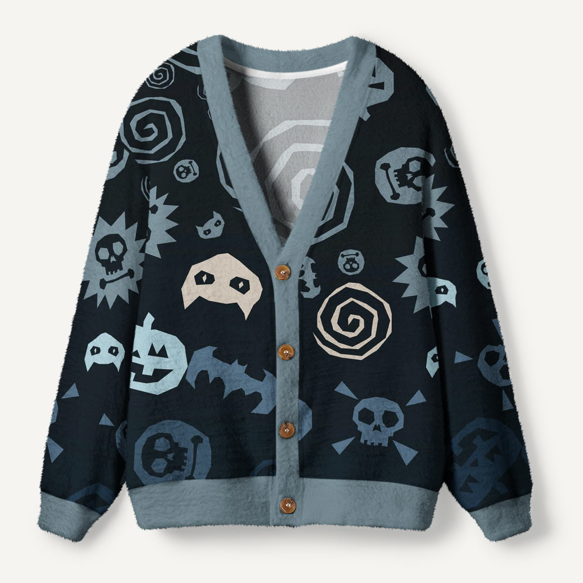 Dark Skull Pumpkin Spiral Pattern Ugly Cardigan Sweaters