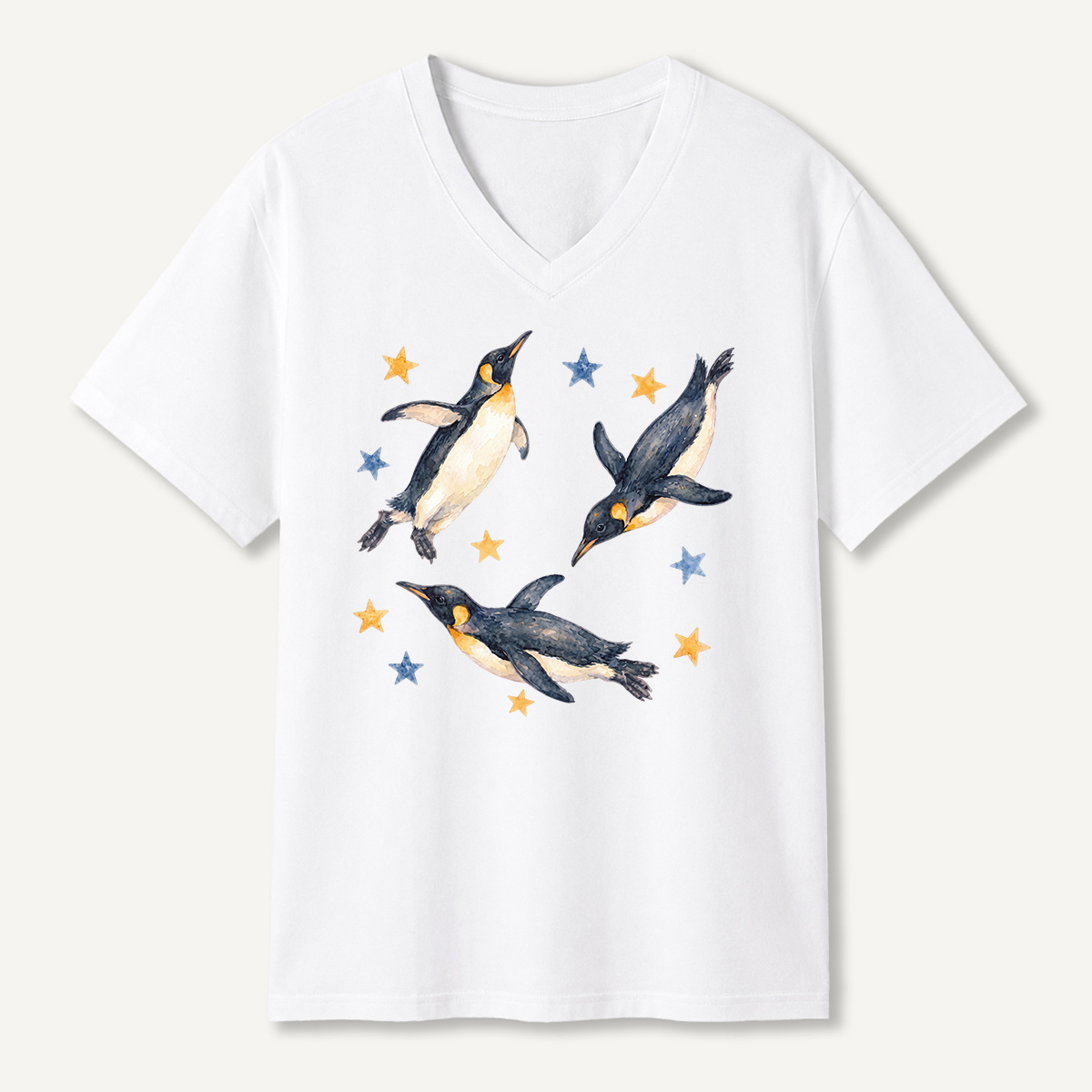 Flying Penguins Among The Stars V-neck T-Shirt