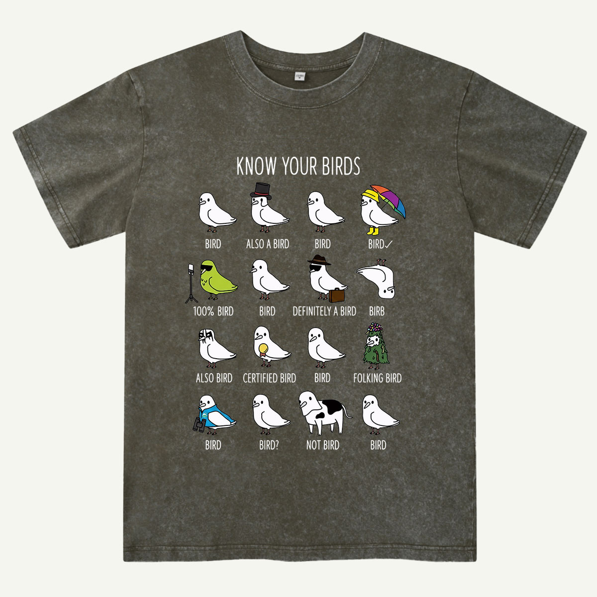 Know Your Birds Bird Chart Washed T-Shirt