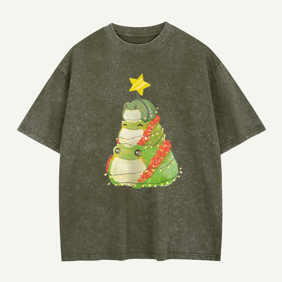 Frogs Around the Christmas Tree Washed T-Shirt