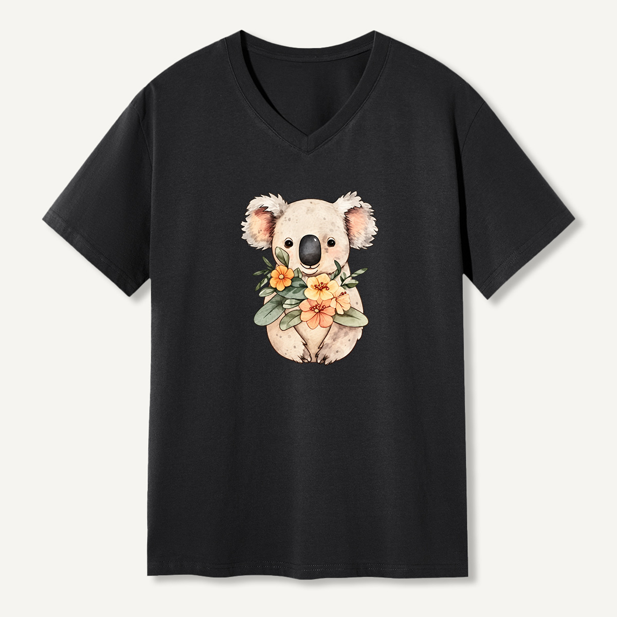 Floral Koala Watercolor Illustration V-neck T-Shirt