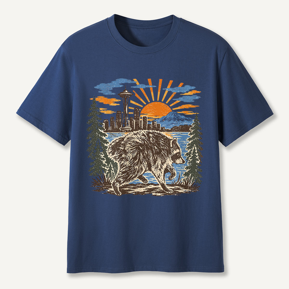 Jimothy Seattle Skyline Sunset Raccoon T-Shirt