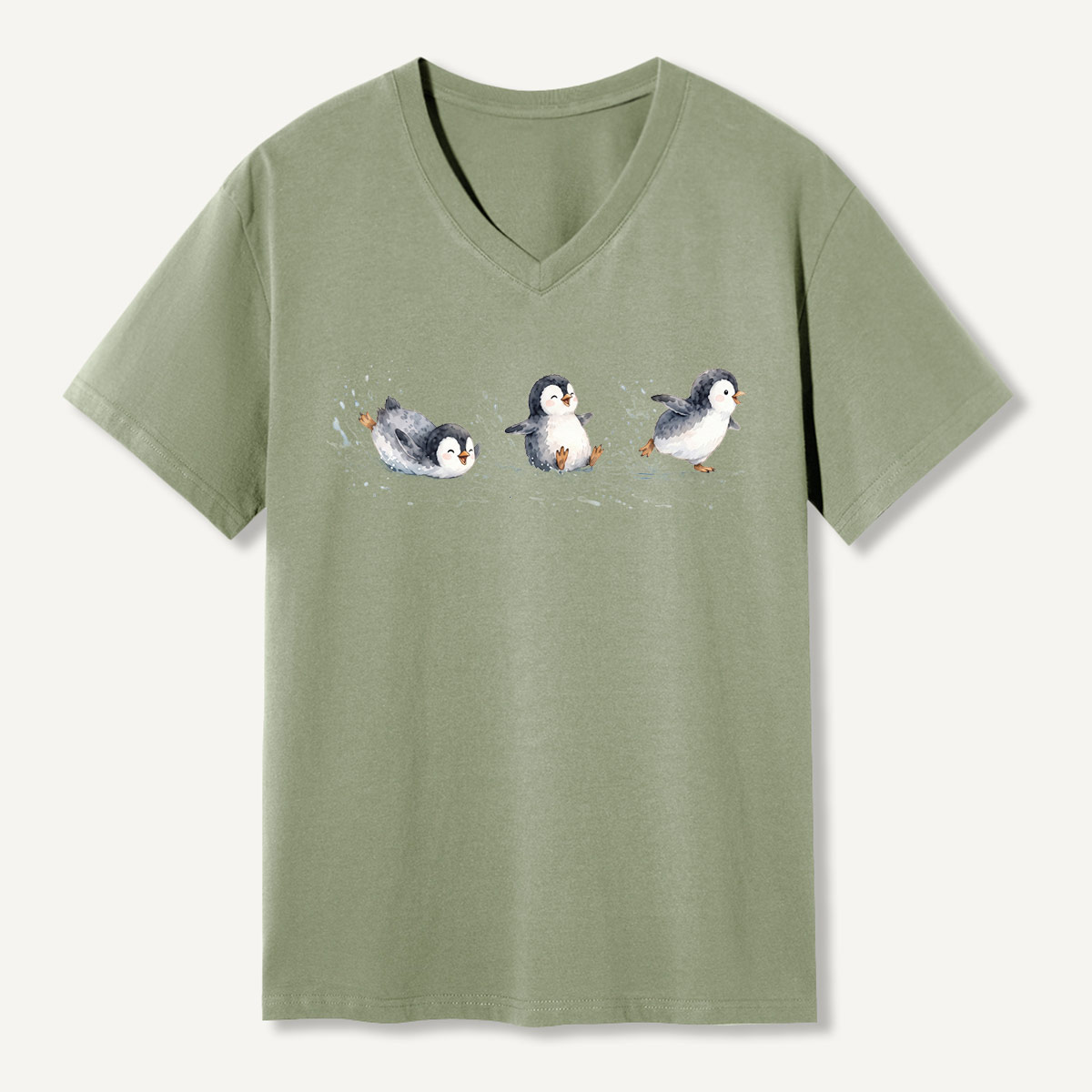 Sliding Penguins Snow Day V-neck T-Shirt