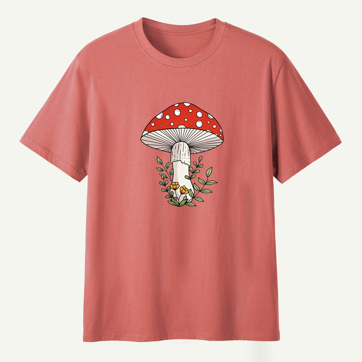 Red Amanita Mushroom Wildflower Botanical Illustration T-Shirt