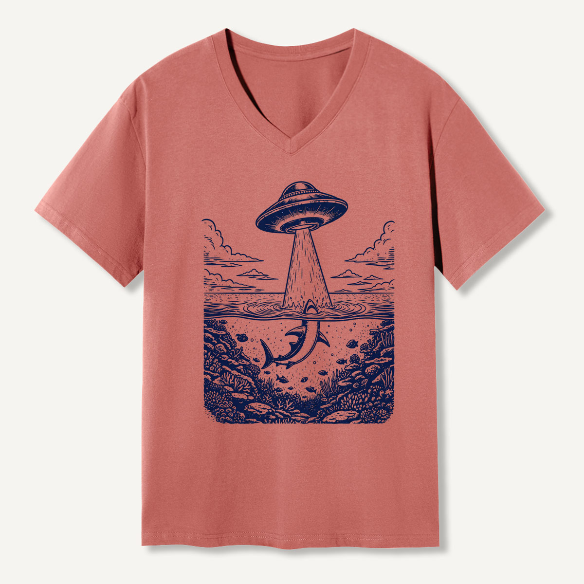 Alien Abduction Ocean Encounter V-neck T-Shirt