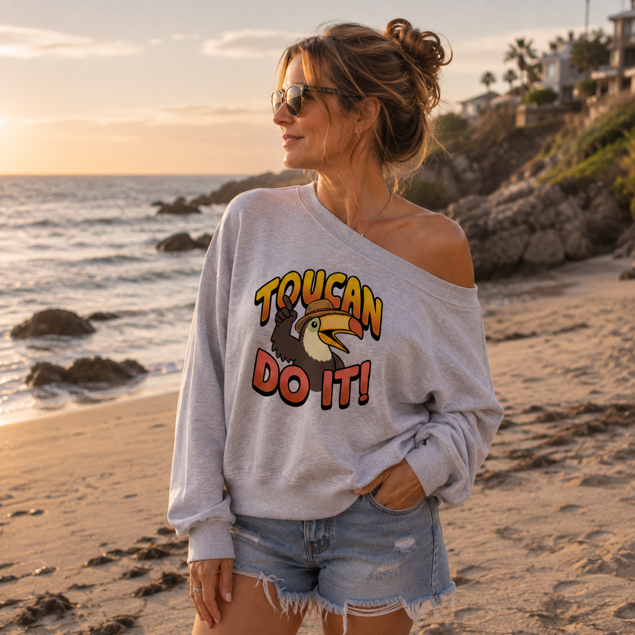 Toucan Do It Motivational Bird Women Off Shoulder Sweatshirt