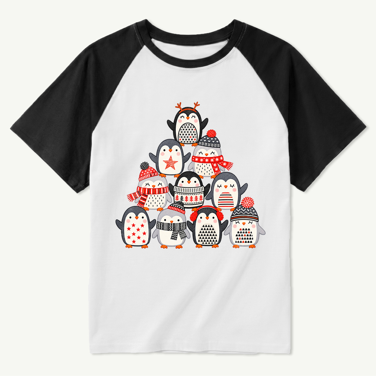 Ten Playful Penguins In Cozy Winter Outfits Raglan T-Shirt
