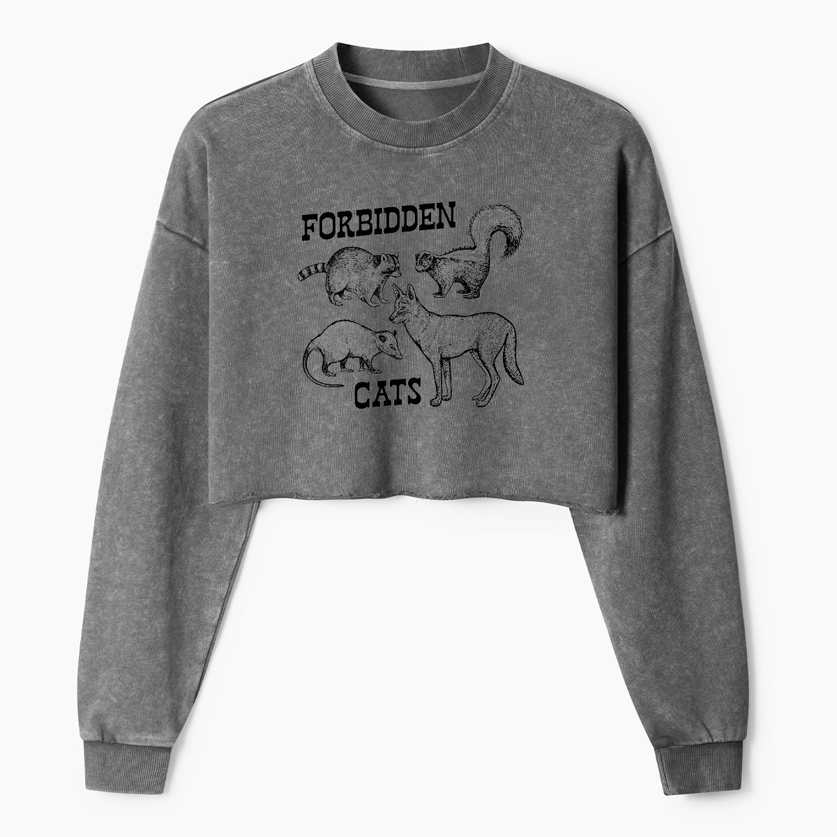 Forbidden Cats Woodland Misfits Women's Washed Cropped Sweatshirt