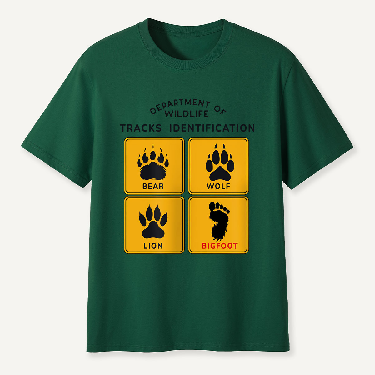Department of Wildlife Tracks Identification Bear Wolf Lion Cryptids T-Shirt