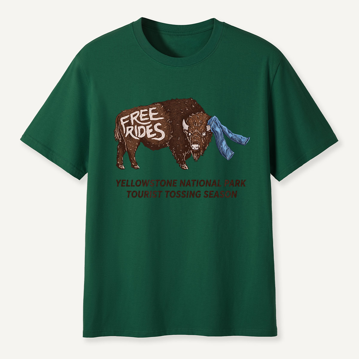 Yellowstone Tourist Tossing Season Free Rides Bison T-Shirt