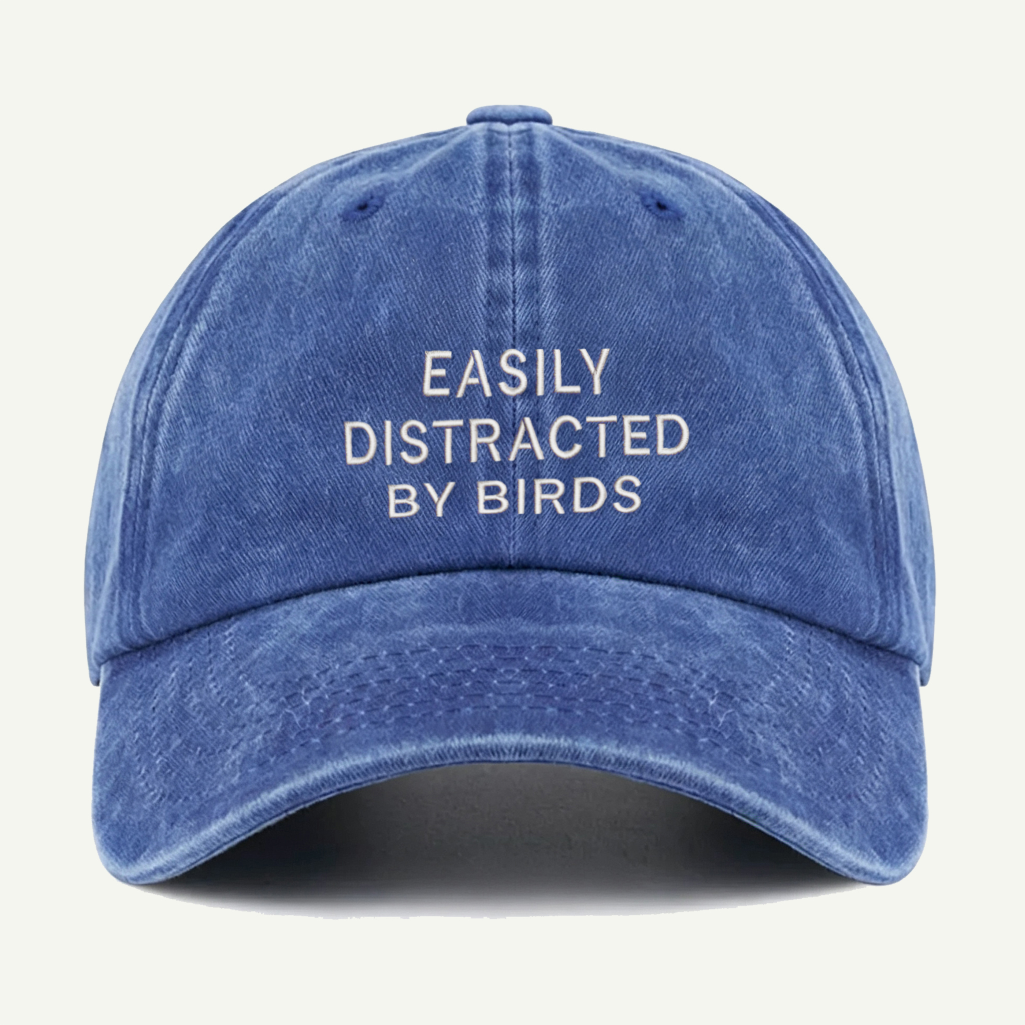 Easily Distracted By Birds Washed Embroidered Hat