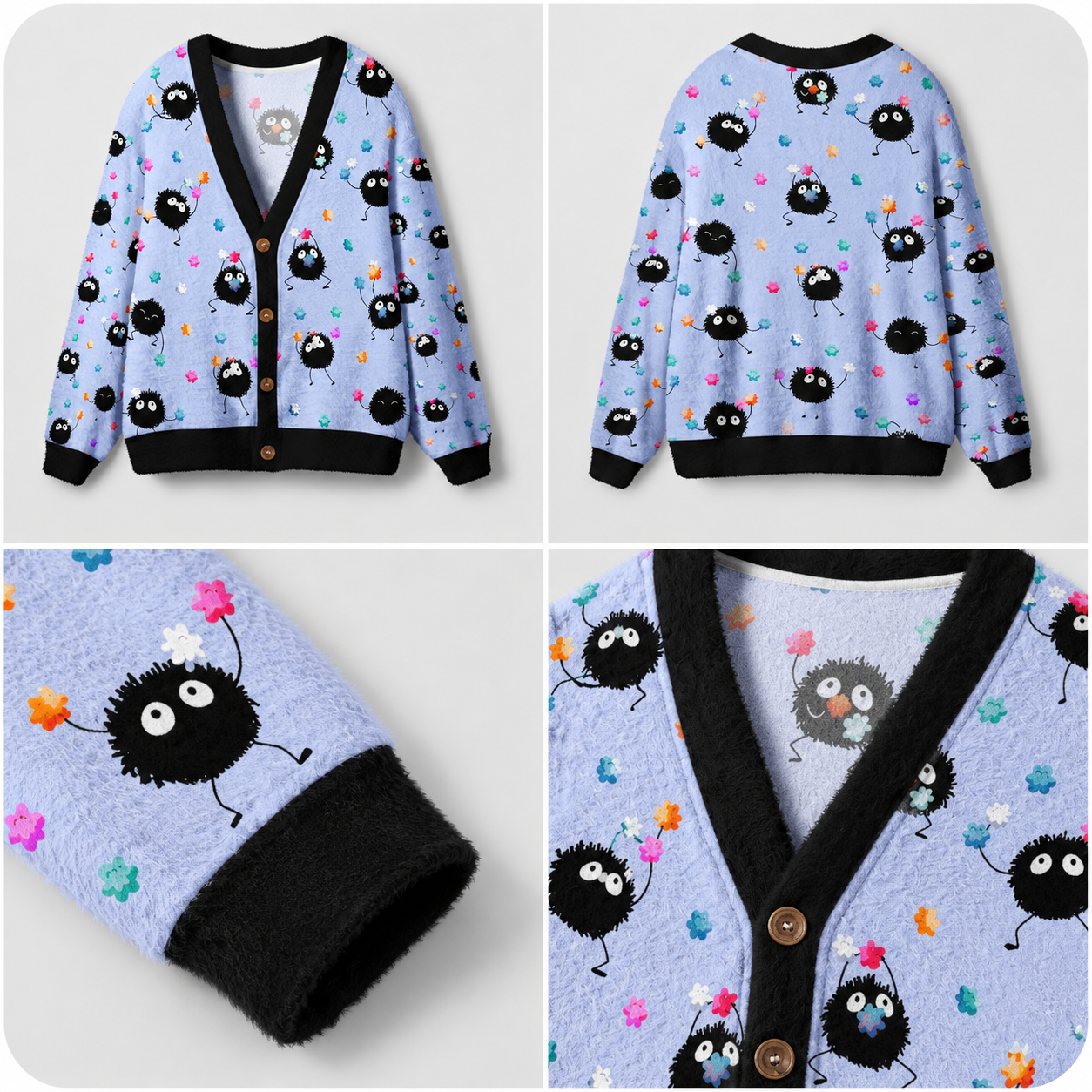 Little Black Ball meets Little Flower Ugly Cardigan Sweaters