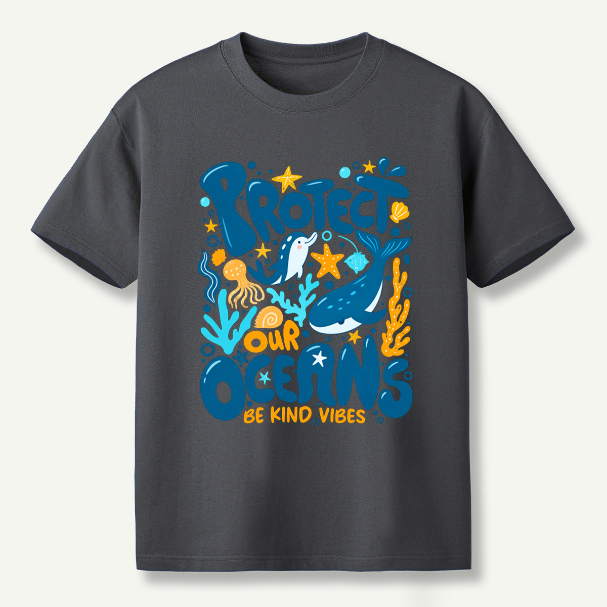 Protect Our Oceans Be Kind Vibes Whale Dolphin Coral T-Shirt