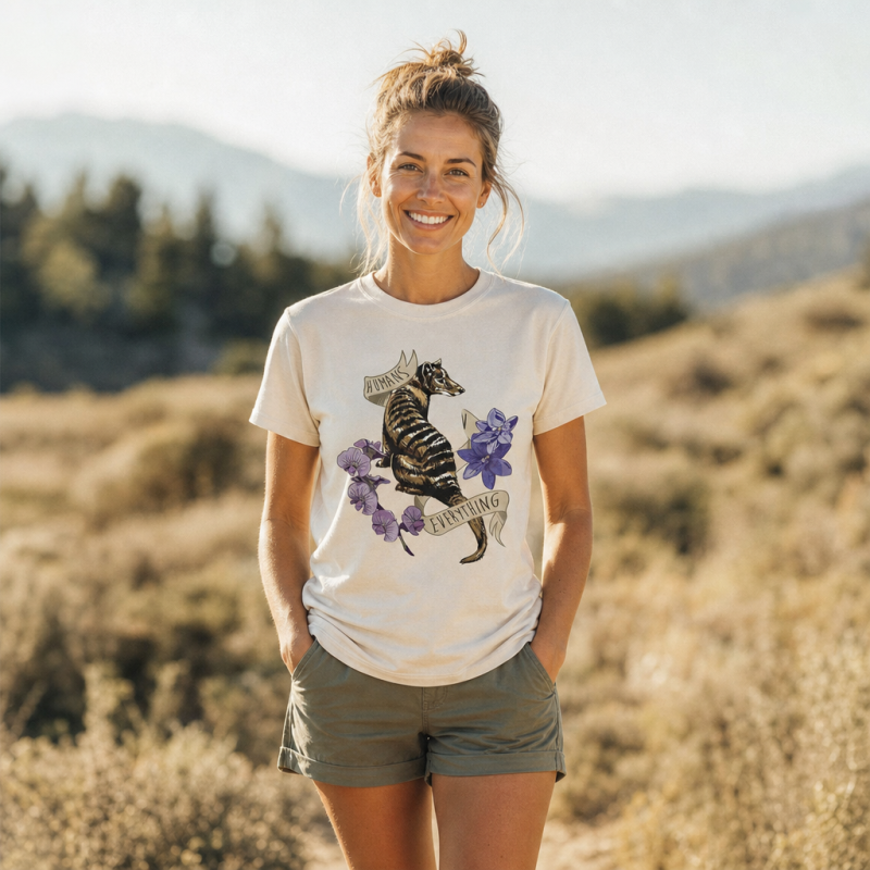Humans Ruin Everything Thylacine Flowers T-Shirt