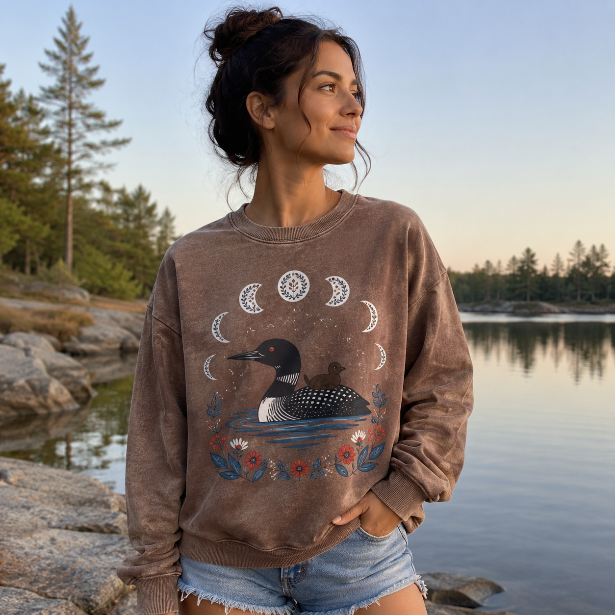 Loons Under the Moon Washed Sweatshirts