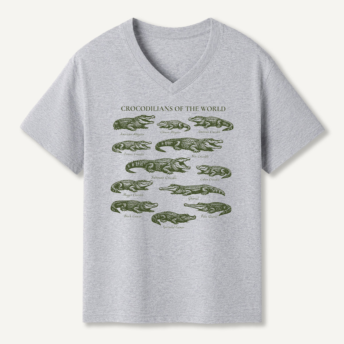 Crocodilians Of The World Reptile Guide V-neck T-Shirt