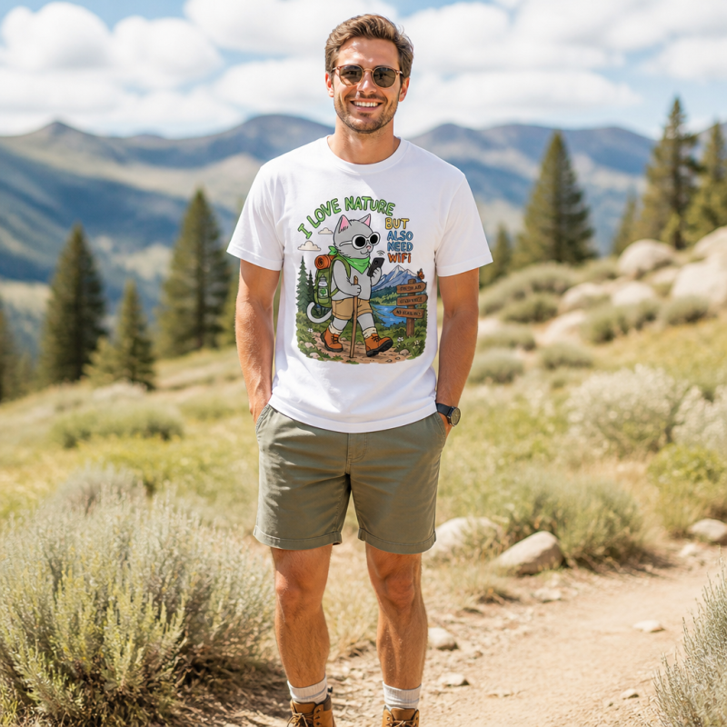 I Love Nature but Also Need WiFi Cat Hiking T-Shirt