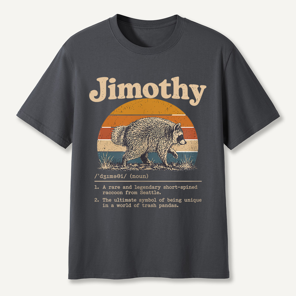 Jimothy Definition Retro Sunset Raccoon T-Shirt