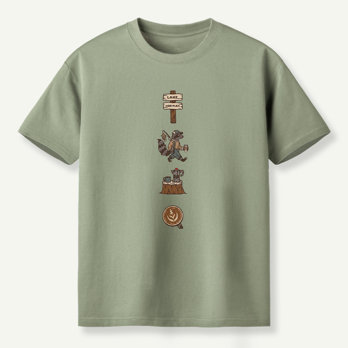 Lake Norman Raccoon Fishing And Coffee T-Shirt