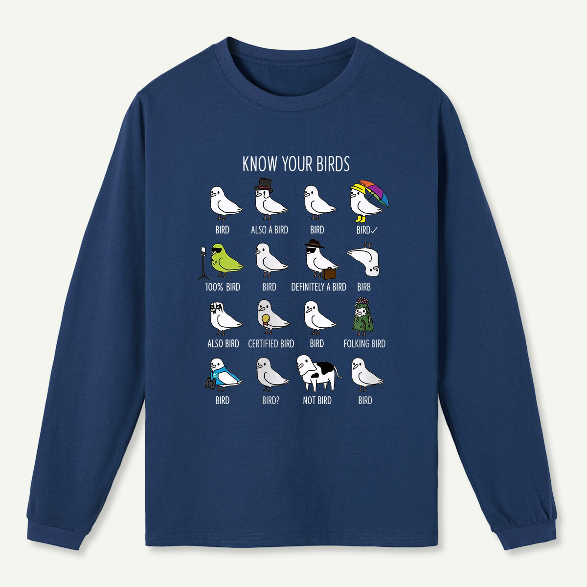 Know Your Birds Bird Chart Long Sleeve T-Shirt